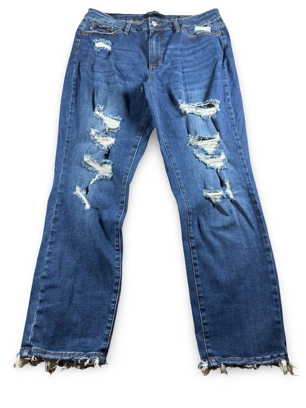 Judy Blue Dark Blue Distressed Ankle Jeans denim Jeans boyfriend fit Size 13 31